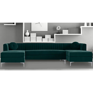 Consequential U Shape Sectional Sofa In Green Colour - Woods Freak