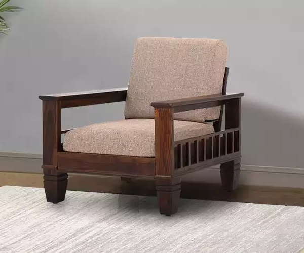 Introducing the Brown Cushion Sheesham Wood 1 Seater Sofa by Woodsfreak. Premium wooden furniture/Long- lasting Durability/Space-saving sofa