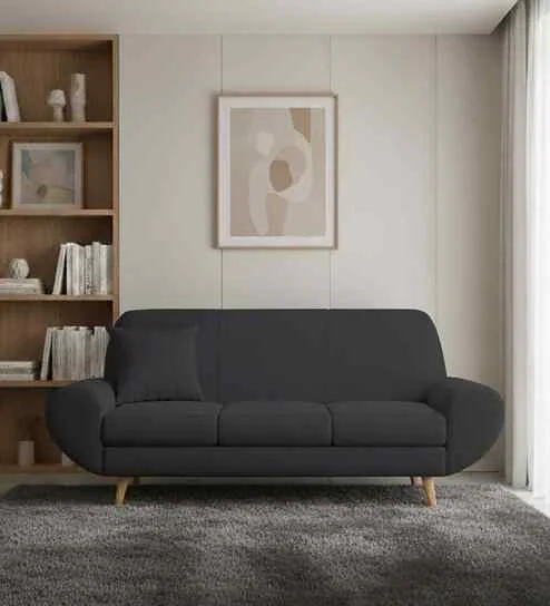Jessy Fabric 3 Seater Sofa In Charcoal Grey Color