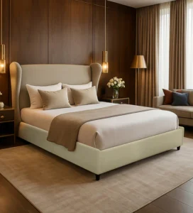 Noham Upholstered Queen Size Bed In Beige Color