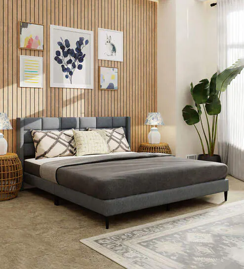 Willow Upholstered Queen Size Bed In Grey Colour