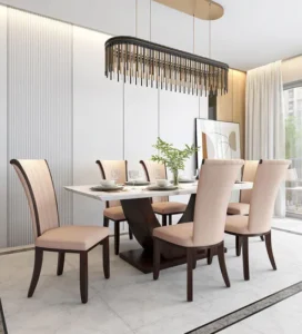 Rowena Marble Top 8 Seater Dining Set In White Finish