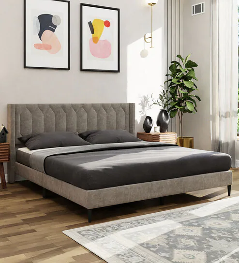 Meadow Upholstered Queen Size Bed In Grey Colour