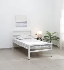 Striker Metal Single Bed in White Finish Box Storage