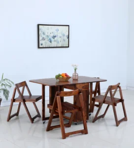 Carion Sheesham Wood 4 Seater Foldable Dining Set In Scratch