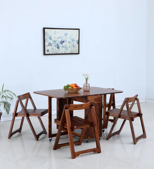 Carion Sheesham Wood 4 Seater Foldable Dining Set In Scratch